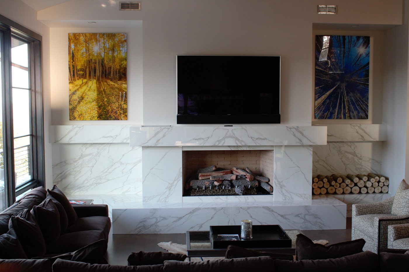 marble fireplace living room